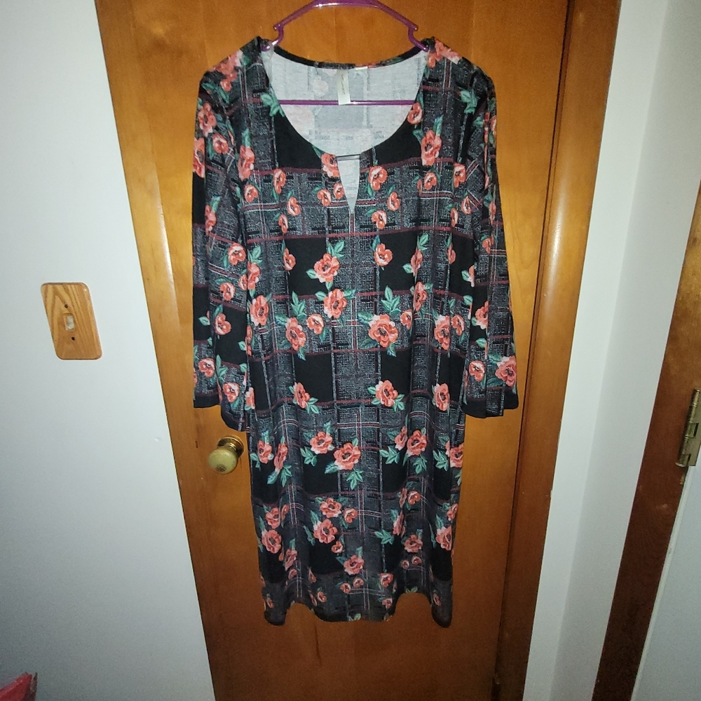 Tacera Rose and Plaid Shift Dress